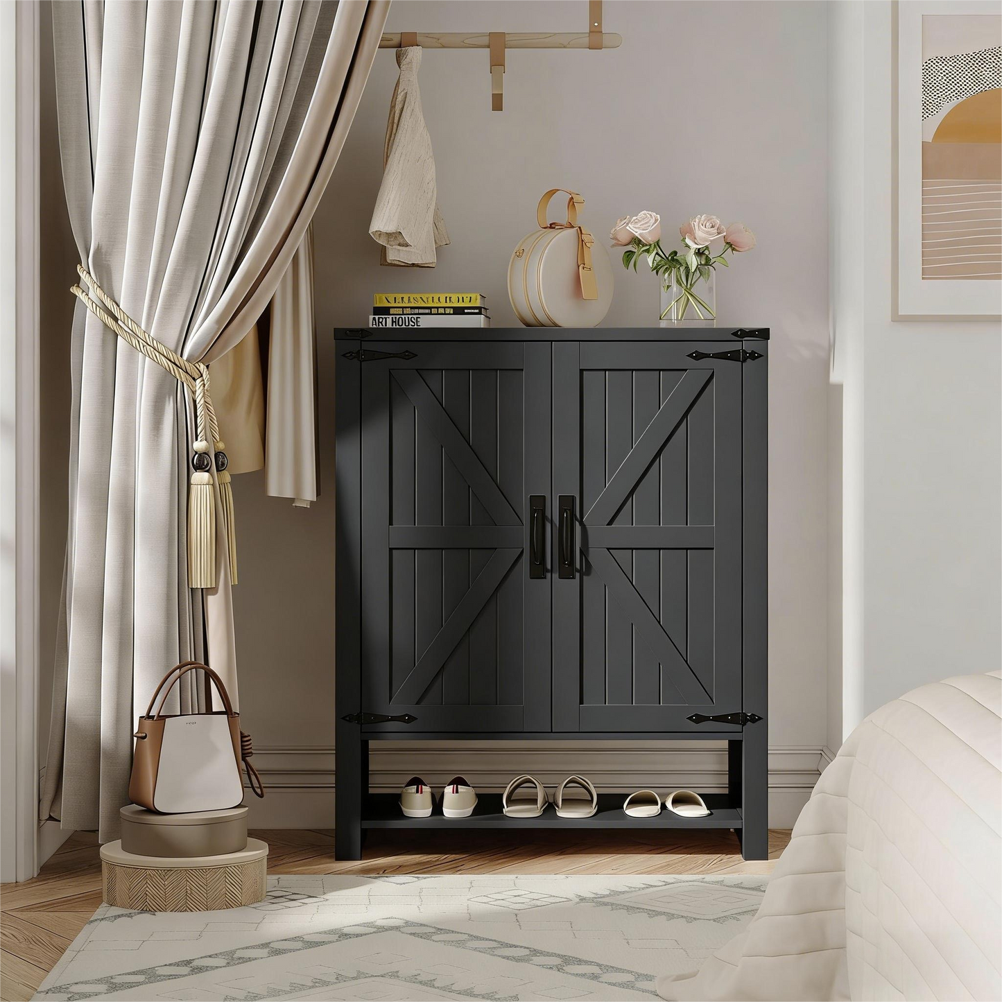 Shoe Cabinet with Doors, 5 Tiers Shoe Storage Cabinet for Entryway, 25 Pairs Wooden Shoe Cabinets