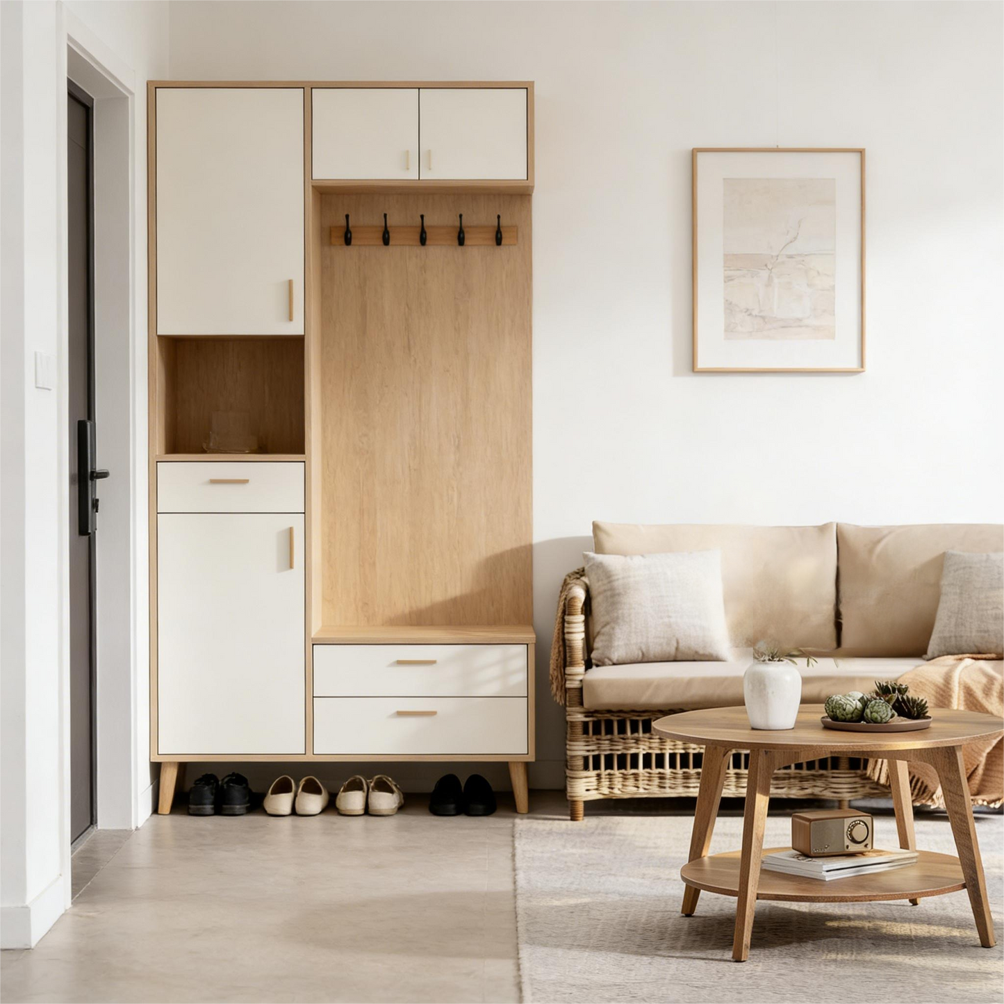 Oval Coffee Tables with Storage for Living Room, 2 Tier Solid Wood Center Table