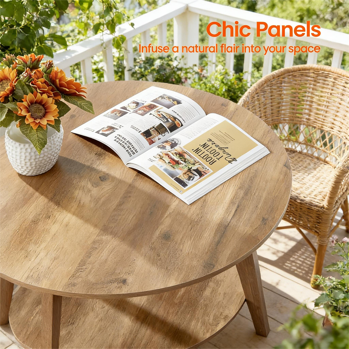 Oval Coffee Tables with Storage for Living Room, 2 Tier Solid Wood Center Table