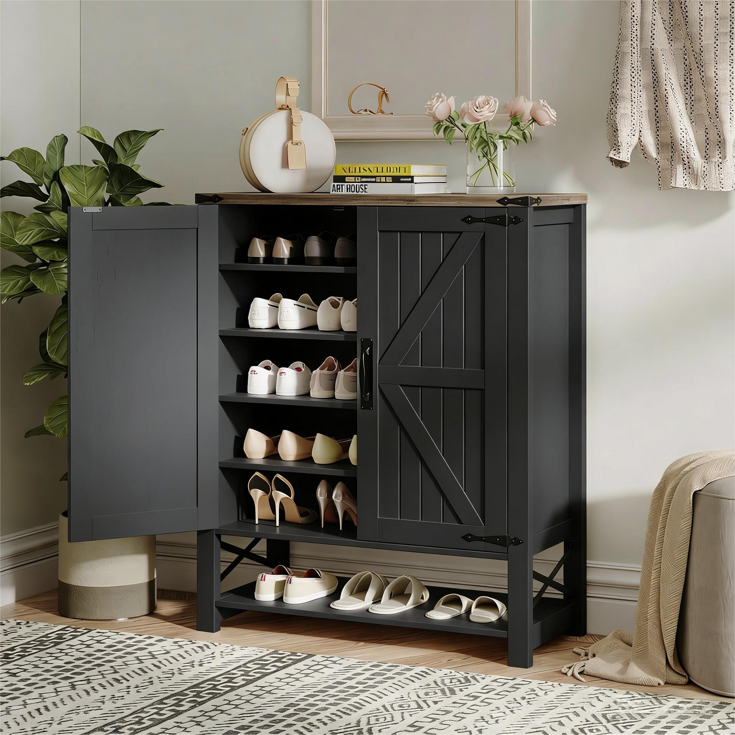 Shoe Cabinet with Doors, 5 Tiers Shoe Storage Cabinet for Entryway, 25 Pairs Wooden Shoe Cabinets