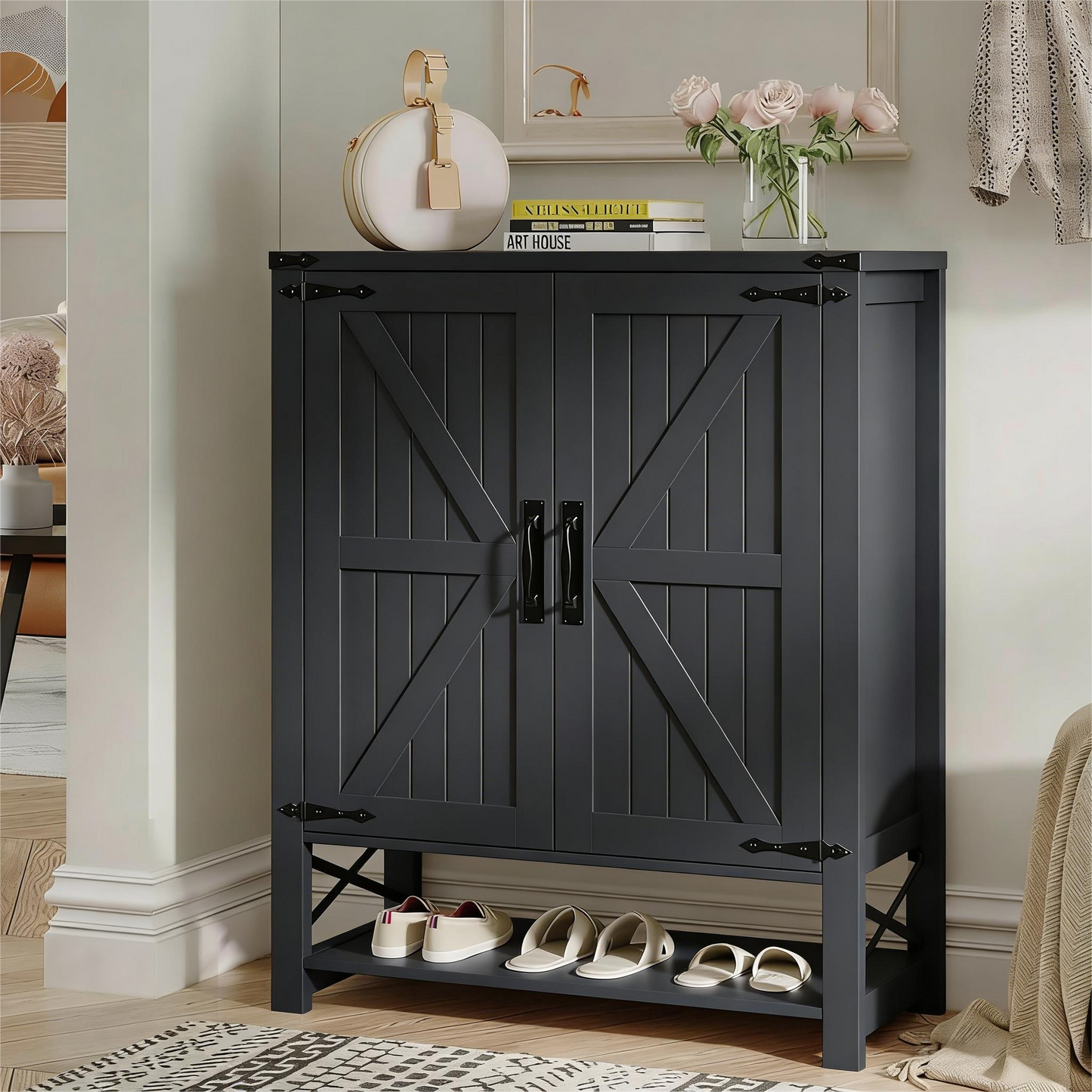 Shoe Cabinet with Doors, 5 Tiers Shoe Storage Cabinet for Entryway, 25 Pairs Wooden Shoe Cabinets