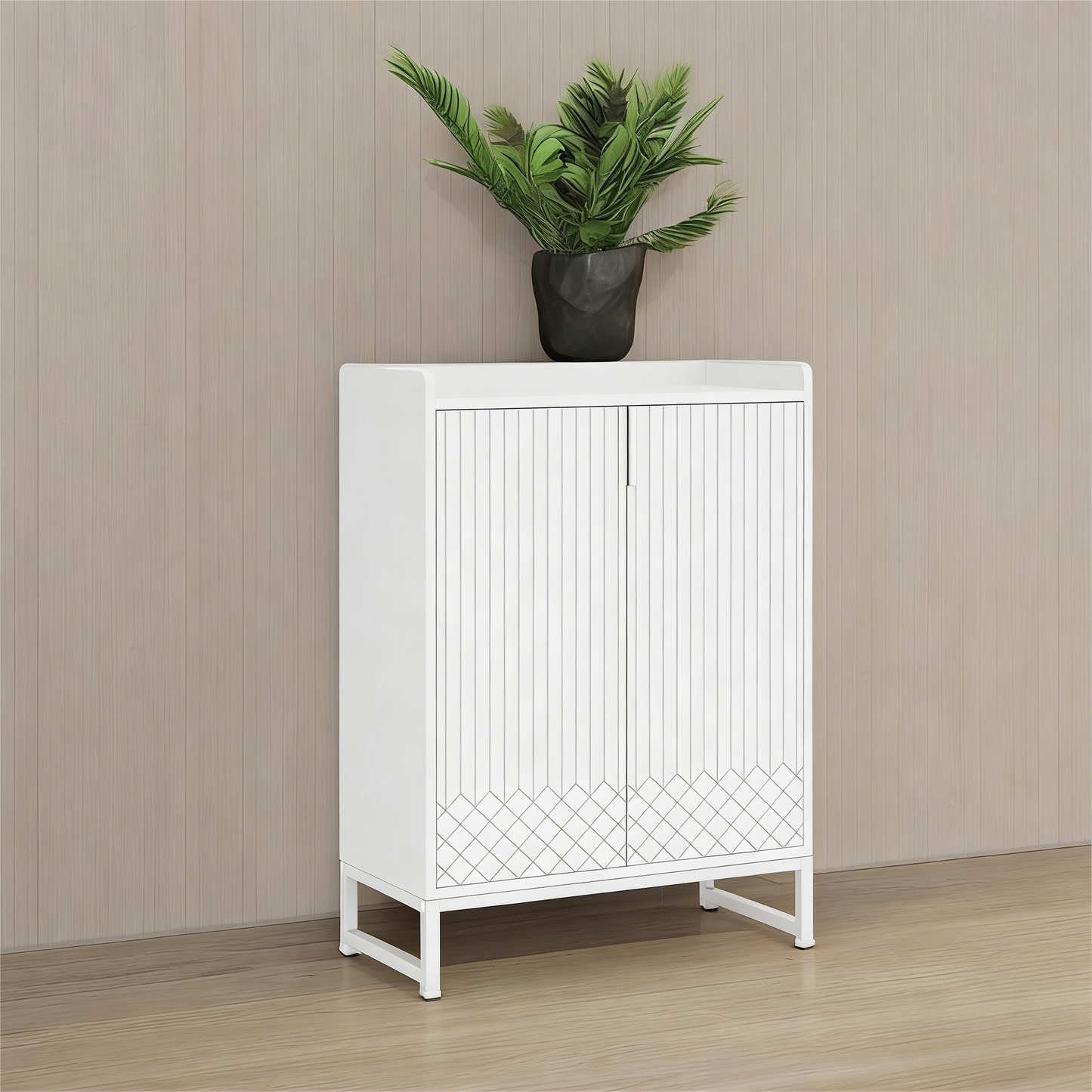 6-Tier Shoe Cabinet with Doors, Farmhouse Shoe Storage Cabinet with Adjustable Shelves