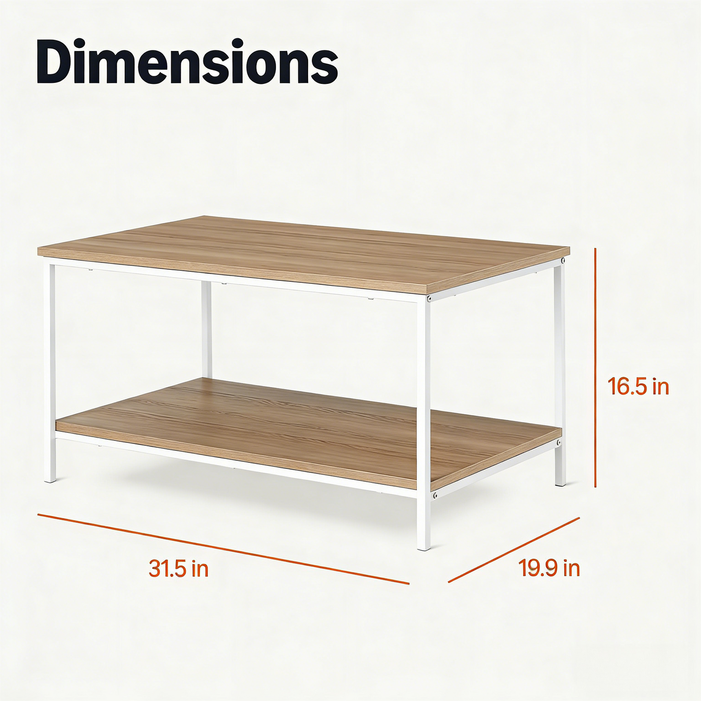 Rectangular Coffee Table with Bottom Shelf, Living Room Center Table, Wooden, 19.9" D x 31.5" W x 16.5" H