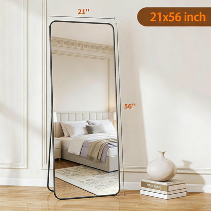 Black Full Length Mirror, 56"x21" Rounded Corner Floor Mirror Standing Hanging or Leaning Against Wall