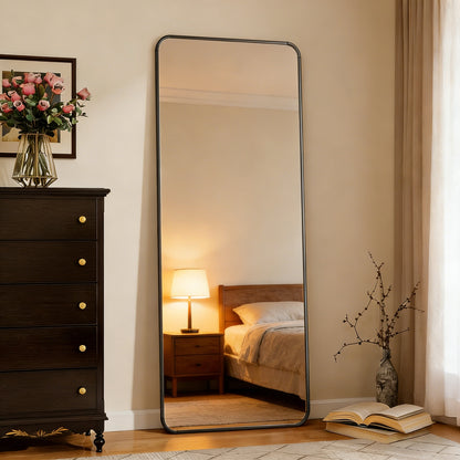 Black Full Length Mirror, 56"x21" Rounded Corner Floor Mirror Standing Hanging or Leaning Against Wall