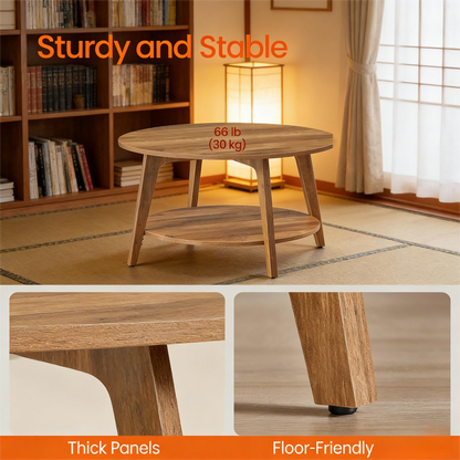 Oval Coffee Tables with Storage for Living Room, 2 Tier Solid Wood Center Table