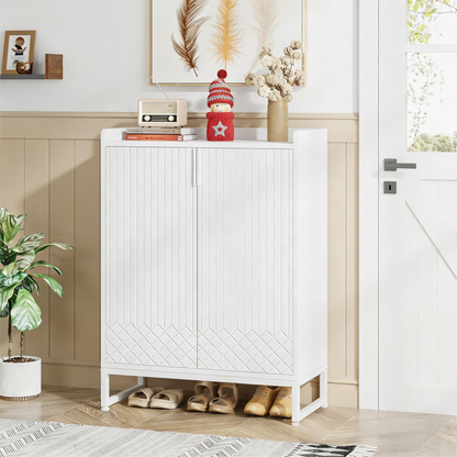 6-Tier Shoe Cabinet with Doors, Farmhouse Shoe Storage Cabinet with Adjustable Shelves