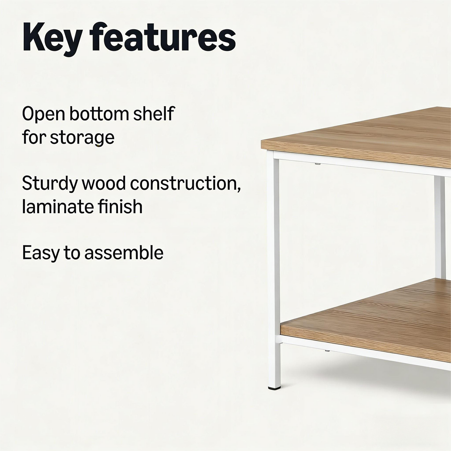 Rectangular Coffee Table with Bottom Shelf, Living Room Center Table, Wooden, 19.9" D x 31.5" W x 16.5" H