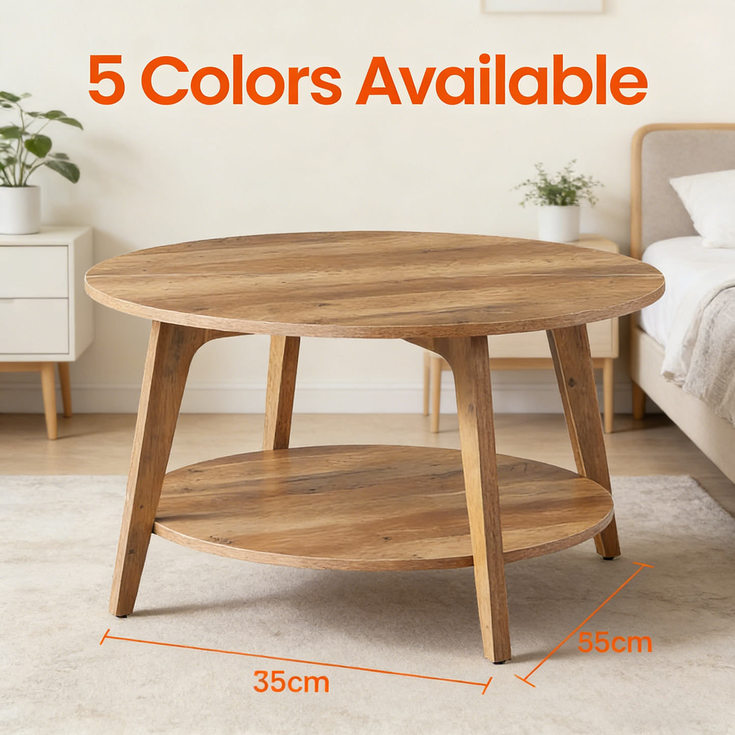 Oval Coffee Tables with Storage for Living Room, 2 Tier Solid Wood Center Table