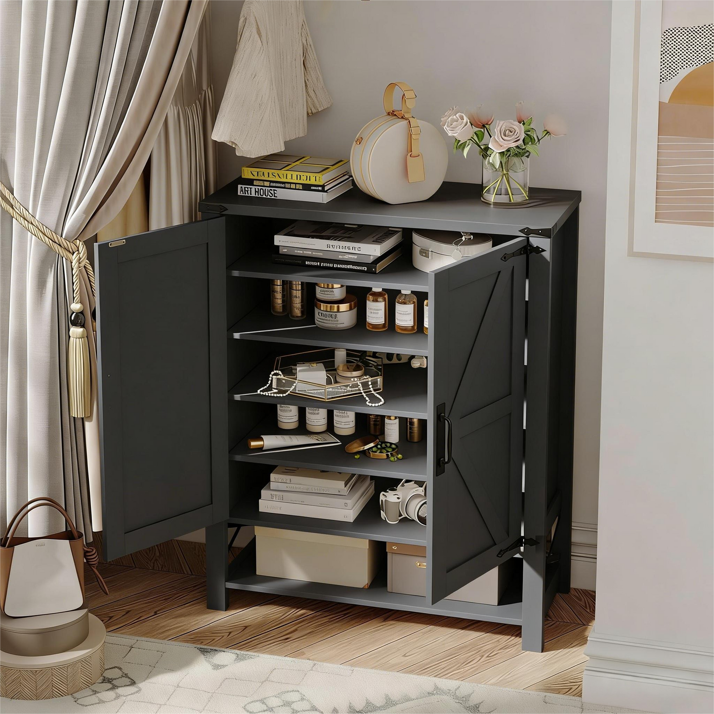 Shoe Cabinet with Doors, 5 Tiers Shoe Storage Cabinet for Entryway, 25 Pairs Wooden Shoe Cabinets