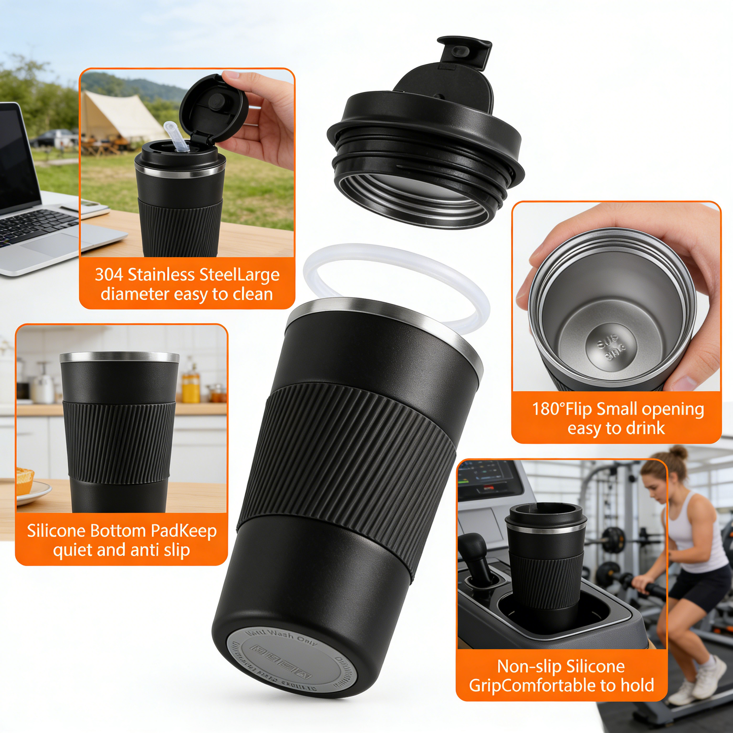 Insulated Travel Coffee Mug, Spill and Leak Resistant,