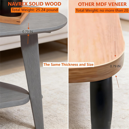 Oval Coffee Tables with Storage for Living Room, 2 Tier Solid Wood Center Table