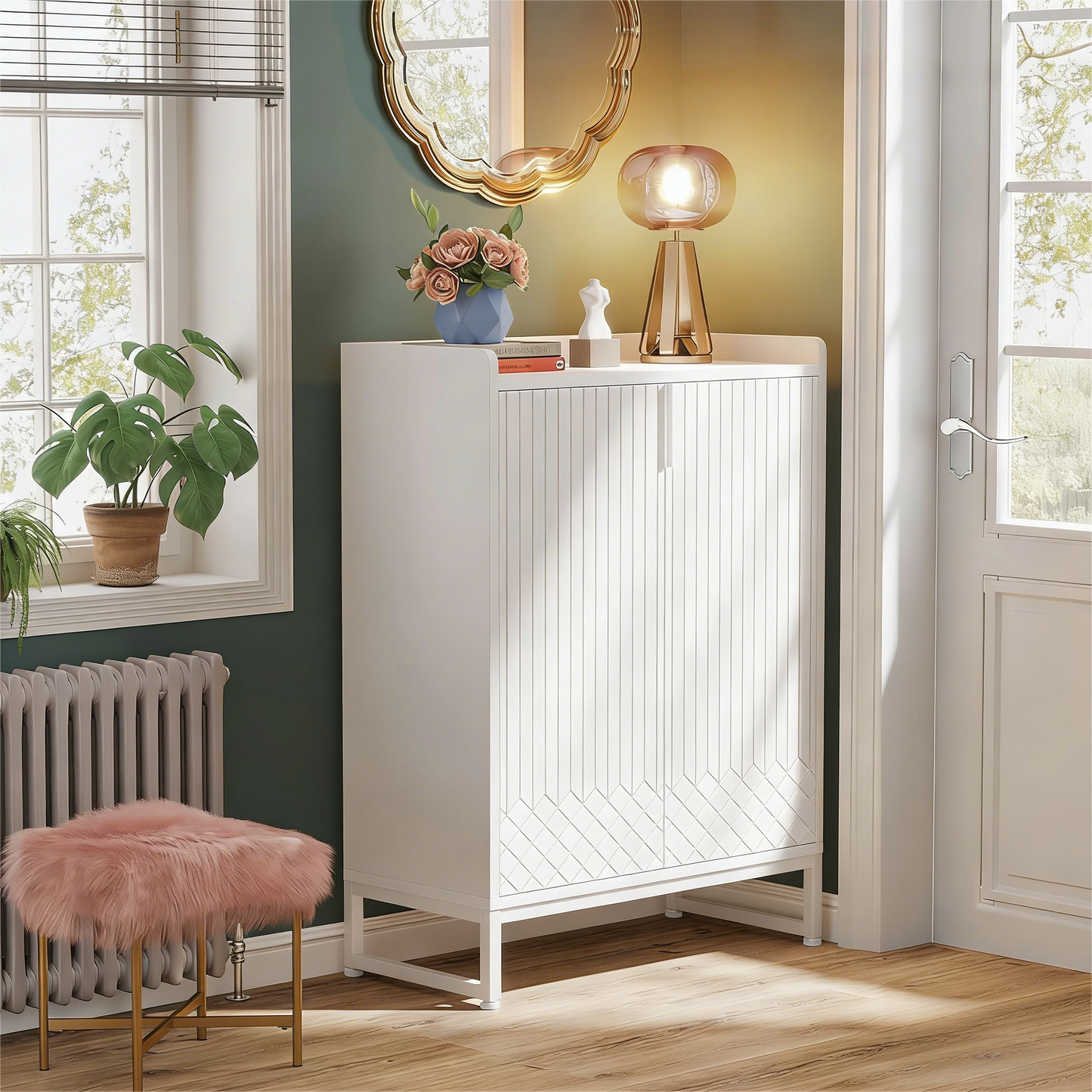 6-Tier Shoe Cabinet with Doors, Farmhouse Shoe Storage Cabinet with Adjustable Shelves