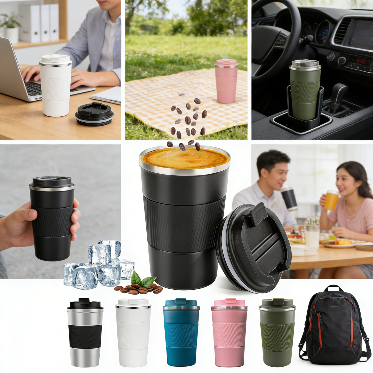 Insulated Travel Coffee Mug, Spill and Leak Resistant,
