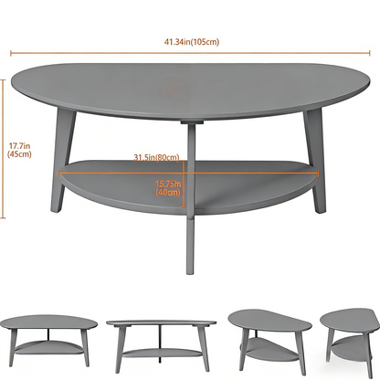 Oval Coffee Tables with Storage for Living Room, 2 Tier Solid Wood Center Table